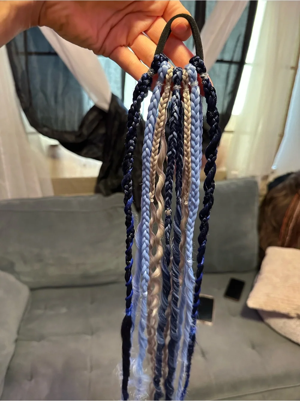 Synthetic Hair Braids Clip-In Extensions in Blue and gray